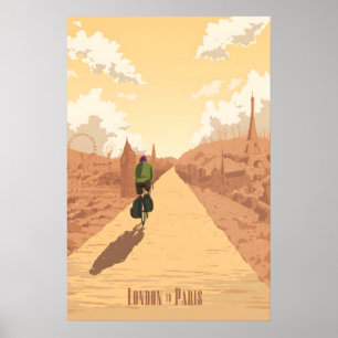 Póster Cartel de viaje en bicicleta de Londres a París