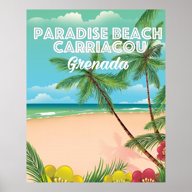 Póster Cartel de viaje en la playa carroacou del paraíso  (Frente)