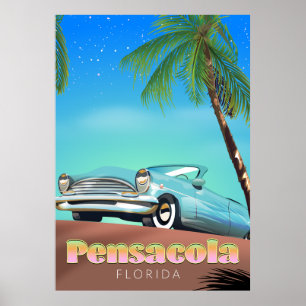 Póster Cartel de viaje en Pensacola, estilo florida