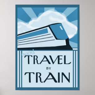 Póster Cartel de viaje en tren Art Decó de estilo vintage