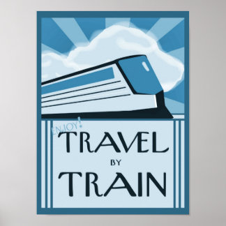 Póster Cartel de viaje en tren Art Decó de estilo vintage