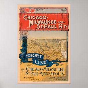 Póster Cartel de viaje en tren de Chicago, Milwaukee y St