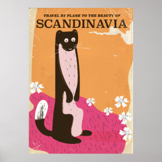 Póster Cartel de viaje escandinavo de época.