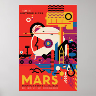 Póster Cartel de viaje espacial de Marte