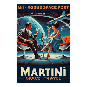 Póster Cartel de viaje espacial Martini Rogue Space Port