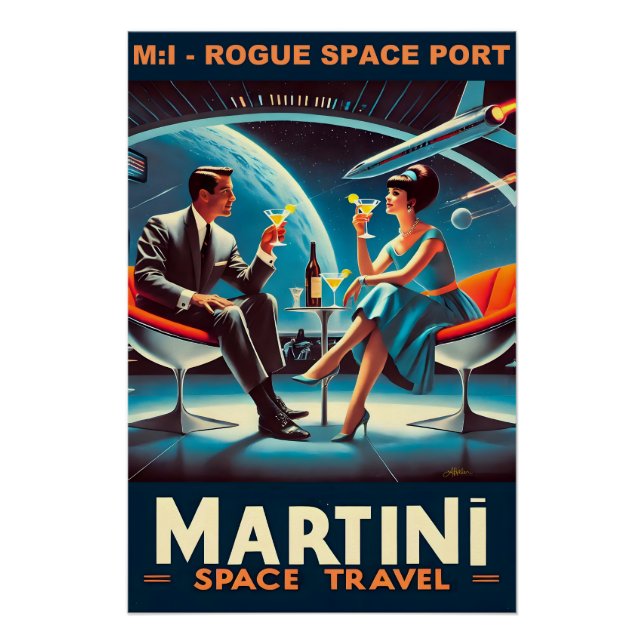 Póster Cartel de viaje espacial Martini Rogue Space Port (Anverso)