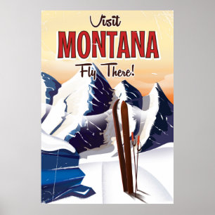 Póster Cartel de viaje estilo vintage de esquí en Montana