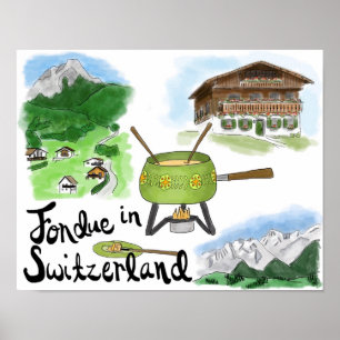 Póster Cartel de viaje: Fondue en Suiza