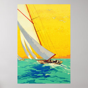 Póster Cartel de viaje francés de barcos de vela de vinta