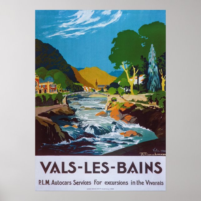 Póster Cartel de viaje francés Vals-les-Bains de 1930 (Frente)