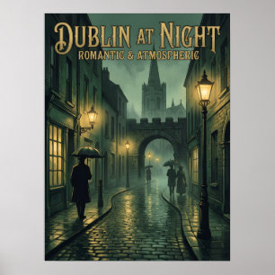 Póster Cartel de viaje gótico de Dublín de noche, Oscuro 