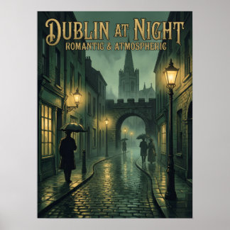 Póster Cartel de viaje gótico de Dublín de noche, Oscuro 