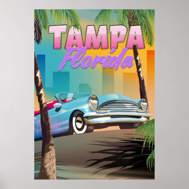 Póster Cartel de viaje hermoso de Tampa Florida. (Frente)
