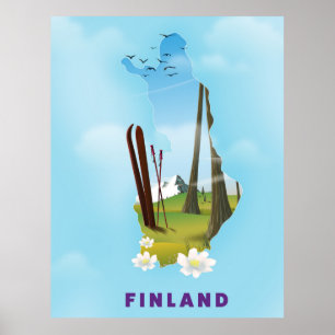 Póster cartel de viaje ilustrado de Finlandia