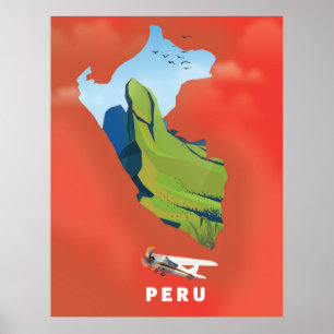 Póster cartel de viaje ilustrado del mapa de Perú