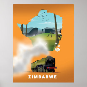Póster Cartel de viaje ilustrado del mapa de Zimbabue