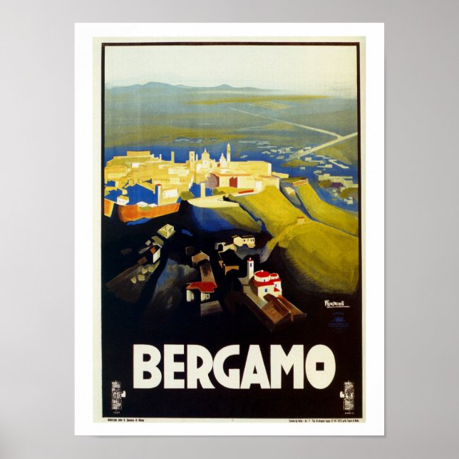 Póster Cartel de viaje italiano de Bérgamo, época de los  (Frente)