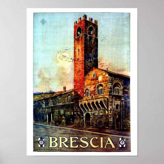 Póster Cartel de Viaje Italiano Vintage Brescia (Frente)