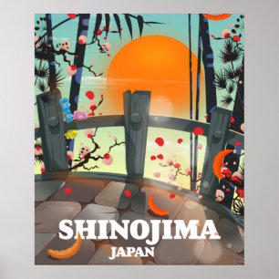 Póster cartel de viaje mapa de Shinojima