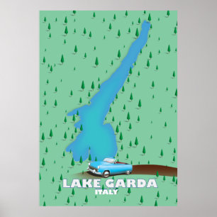 Póster cartel de viaje mapa Lago de Garda Italia