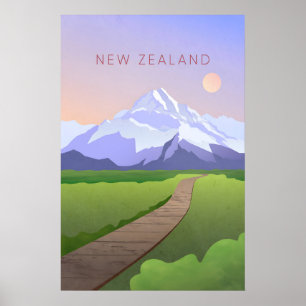 Póster Cartel de viaje minimalista de Nueva Zelanda