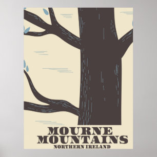 Póster cartel de viaje montañas mourne irlanda del norte