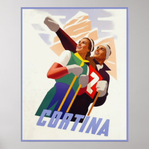 Póster Cartel de viaje para Cortina d'Ampezzo, Italia.