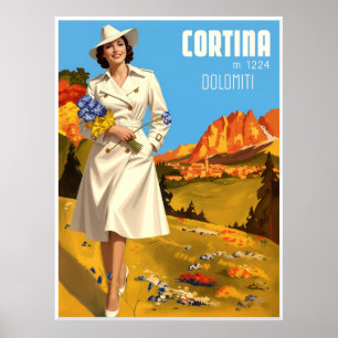 Póster Cartel de viaje para Cortina d'Ampezzo, Italia.  