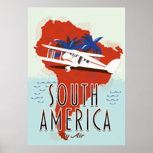Póster Cartel de viaje por aire a Sudamérica