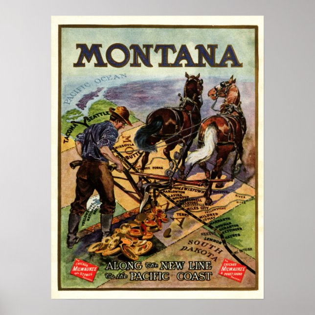 Póster Cartel de viaje por ferrocarril de Montana (Frente)