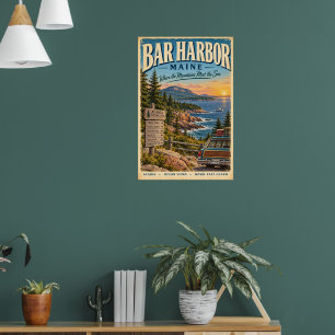 Póster Cartel de viaje retro Bar Harbor Maine Acadia Pare
