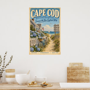 Póster Cartel de viaje retro Cape Cod Massachusetts Coste