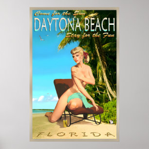 Póster Cartel de viaje retro de Daytona Beach Florida Pin