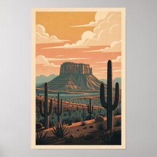 Póster Cartel de viaje retro del crepúsculo del desierto