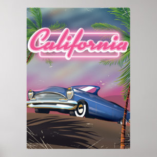 Póster Cartel de viaje retro neon de California