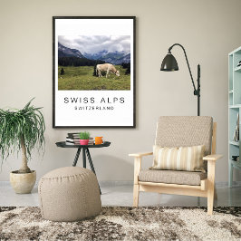 Póster Cartel de viaje, vaca suiza, Personalizable