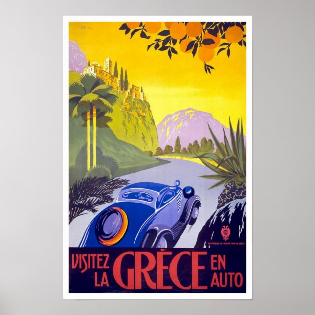 Póster Cartel de Viaje Viaje en Coche Grecia (Frente)