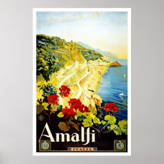 Póster Cartel de viaje vintage Amalfi Italia Europa