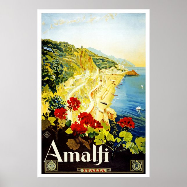 Póster Cartel de Viaje Vintage Amalfi Italia Europa (Frente)