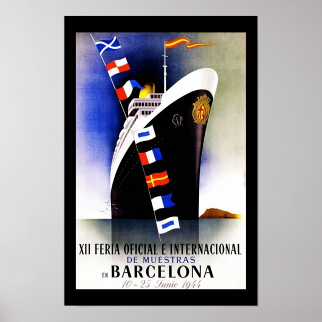 Póster Cartel de Viaje Vintage Barcelona España (Frente)