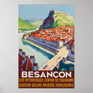 Póster Cartel de viaje vintage Besancon Francia Ciudadela