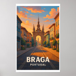 Póster Cartel de viaje vintage Braga Portugal