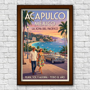 Póster Cartel de viaje vintage de Acapulco, México, años