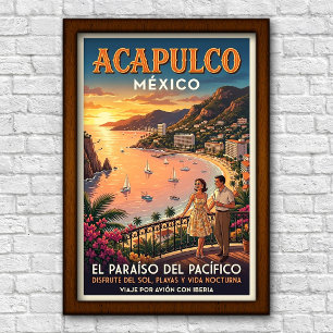 Póster Cartel de viaje vintage de Acapulco, México, años