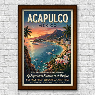 Póster Cartel de viaje vintage de Acapulco, México, años