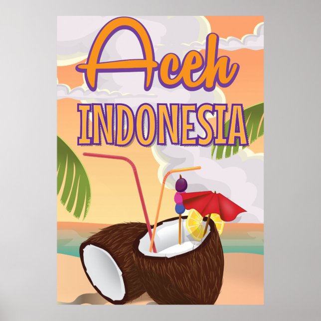 Póster Cartel de viaje vintage de Aceh Indonesia (Frente)