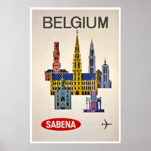 Póster Cartel de viaje vintage de arquitectura de Bélgica