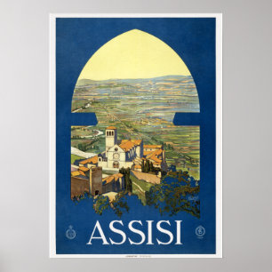Póster Cartel de viaje vintage de Asís Italia