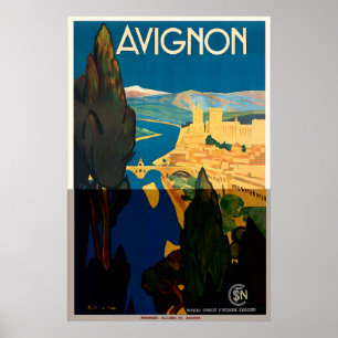 Póster Cartel de viaje vintage de Aviñón Provenza Francia