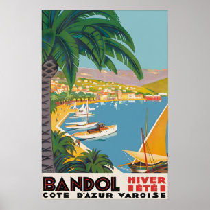Póster Cartel de viaje vintage de Bandol, Riviera Frances